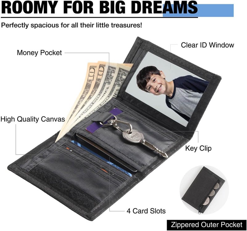 Amutta 3 Pieces RFID Canvas Wallet for Men - Teen Wallets for Boys with Magic Sticker, Nylon Wallet for Teen Boy with Coin Pocket, Boy Wallet for Kids Christmas/Birthday - Image 2